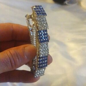 Women's hair clip blue and clear stones silver tone